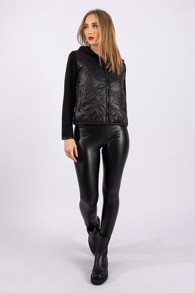 Bold & Young Women's Front Quilted Hooded Flato Pocket Zippered Cotton Lycra Coat
