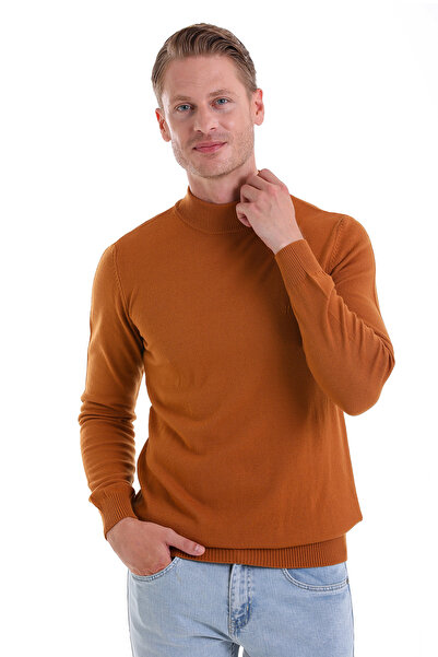 Hatemoğlu Camel Regular Fit Düz Yarım Balıkçı Yaka Triko Kazak