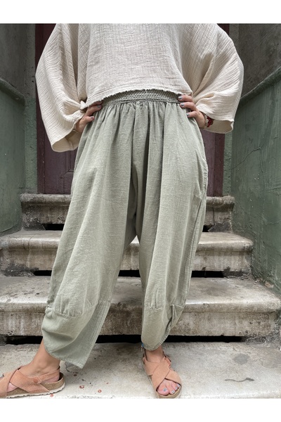 Bohoyasam Unisex Bohem Lastik Bel Pantolon, Rahat Pantolon, Yoga Pantolonu, Şalvar, Pamuklu Şalvar,