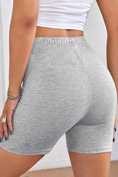 MADALİNA Women's Gray Cotton Elastic Waist Short Leggings