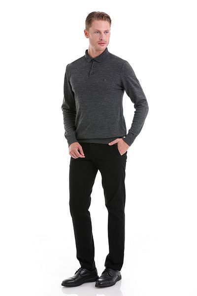 Hatemoğlu Anthracite Regular Fit Plain Polo Collar Knitwear Sweater