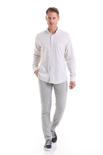 Hatemoğlu Stone Comfort Fit Straight 100% Cotton Prevailing Collar Long Sleeve Sports Shirt