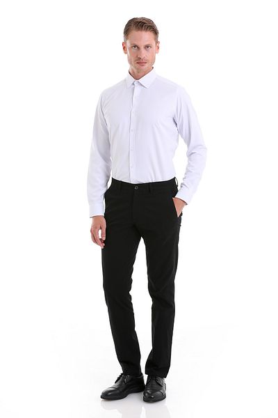 Hatemoğlu White Slim Fit Patterned Cotton Slim Collar Long Sleeve Sports Shirt
