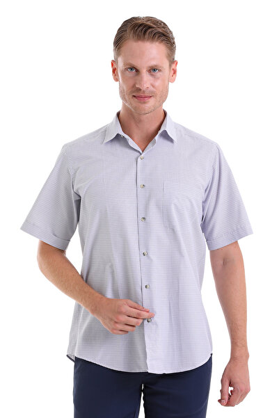 Hatemoğlu Μωβ Κλασική Εφαρμογή Καρό Βαμβακερό Λεπτό Γιακά Κοντό Μανίκι Κλασικ...