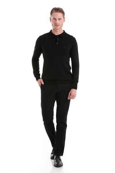 Hatemoğlu Black Regular Fit Plain Polo Neck Knitwear Sweater