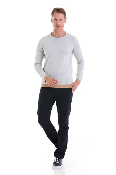 Hatemoğlu Gray Comfort Fit Plain Woolen Crew Neck Casual Sweater