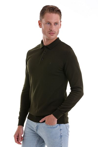 Hatemoğlu Khaki Regular Fit Plain Polo Collar Knitwear Sweater