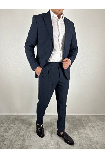 BYCAMMERS ERKEK BEJ SLİM FİT LİKRALI TORBA CEPLİ PİLELİ KEMERLİ PANTOLONLU TAKIM ELBİSE