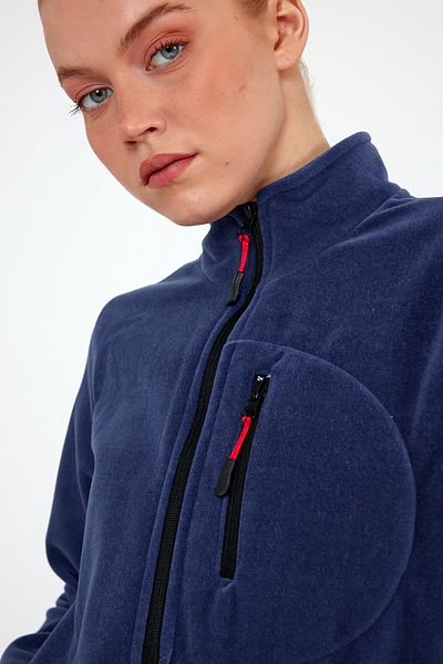 COMBİNE MİCHAİL Γυναικείο αθλητικό μπουφάν Indigo Fleece με φερμουάρ εξωτερικού χώρου με 3 τσέπες