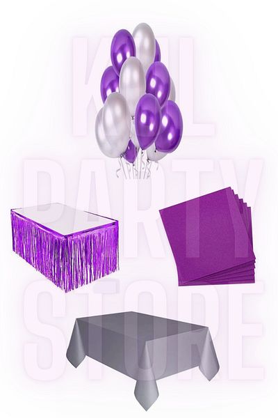 FOKUL Purple Silver Birthday Party Concept Set Party Supplies Set