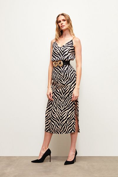 Sateen Σατέν φούστα με σχέδιο Zebra - ΜΑΥΡΗ