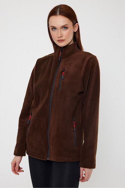 COMBİNE MİCHAİL Γυναικείο καφέ Fleece με φερμουάρ εξωτερικού χώρου με 3 τσέπες Sports Fleece Jacket