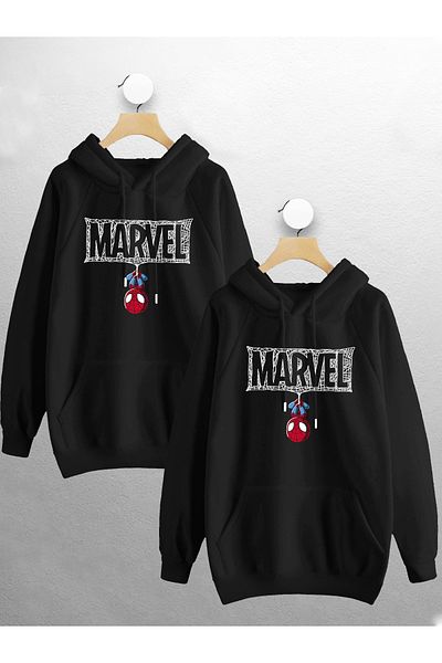 Jobia Outdoors Women Men Unisex Marvel Spiderman Lover Couple Combination Design Hooded Sweatshirt 2-Piece Set