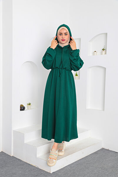 ENSA TESETTUR Φόρεμα με κουκούλα ελαστική μέση καγκουρό τσέπη με λεπτομέρεια Hijab