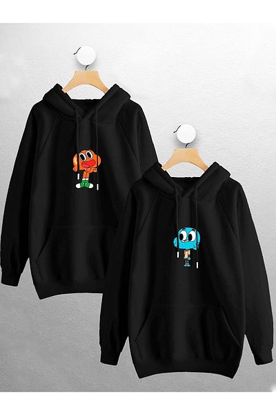 Jobia Outdoors Women's Men's Gumball Darwin Lover Couple Combination Design Hooded Sweatshirt Set of 2