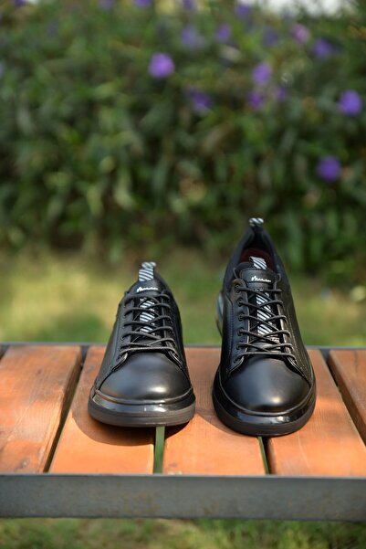 MARCOMEN Men's Winter 100% Leather Black Sneaker Shoes Offer Elegance and Comfort Together with Their Innovative Style