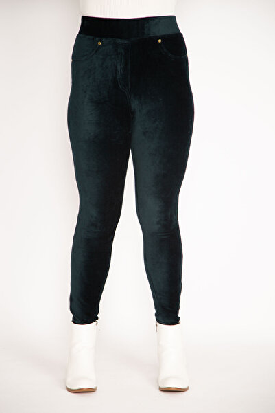 Şans Women's Plus Size Petrol Velvet Leggings 65n36859