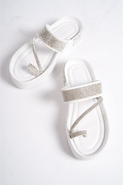 Capone Outfitters Kovové dámské pantofle Capone Stoned Banded Stone Detailed na klínovém podpatku