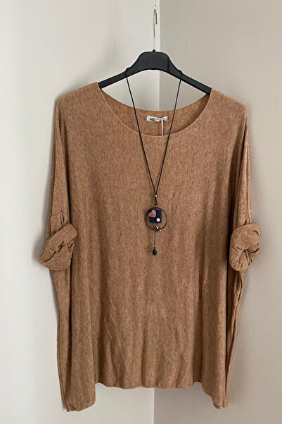 AYASOFYA OTANTIK Bluză de tricotaj oversize, cu gât rotund, maro deschis, ita...