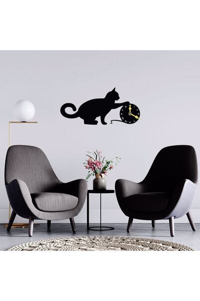 Deko Genç Roma Rakamlı Kedi Duvar Saati