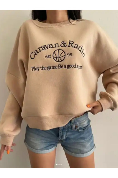 Kadın Oversize Caravan&Radio Sweatshirt Bej