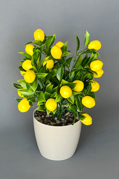 YAPAY ÇİÇEKÇİNİZ Beyaz Saksıda Yapay Limon Ağacı