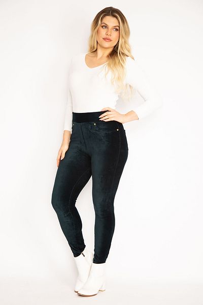 Şans Women's Plus Size Petrol Velvet Leggings 65n36859