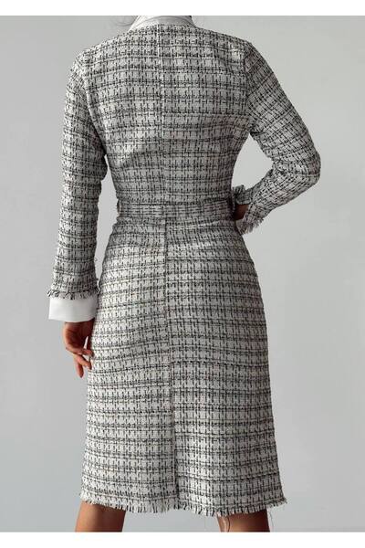 hillone Μίντι Φόρεμα με Ζώνη από Tweed