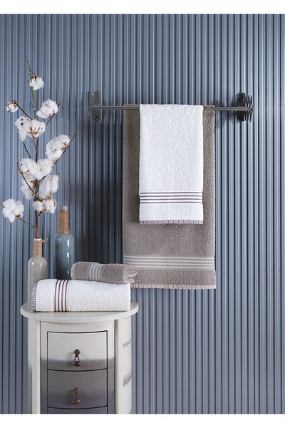 B2B Plus Bath Towel Set Turkish Bath Set 4 Pieces | Stone Cream | 100% Cotton