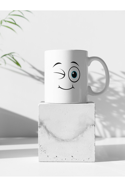 imo medya كوب مطبوع عليه تعبيرات للوجه، كوب إيموجي، تفتيح العين (300 مل)