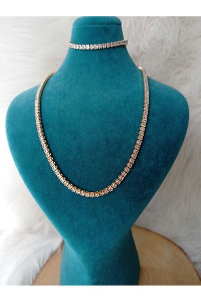 Allen Accessories Zircon Plated Waterway Necklace Bracelet Set