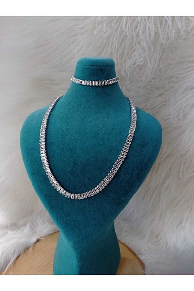 Allen Accessories Zircon Plated Silver Color Necklace Bracelet Set