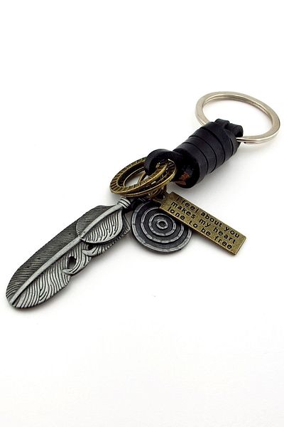 Solfera Native American Feather Luck Real Leather Metal Keychain KC042