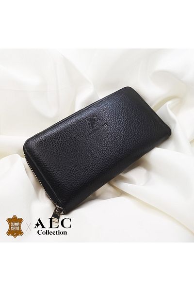 ALC Collection Black Color Zippered Luxury Genuine Leather Large Size Women's Wallet