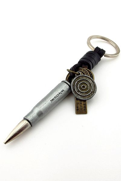 Solfera Crossfire Bullet Bullet Bullet Real Leather Wrap Metal Keychain KC040