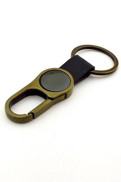 Solfera Black Leather Bronze Metal Hook Hanger Hook Metal Keychain KC049