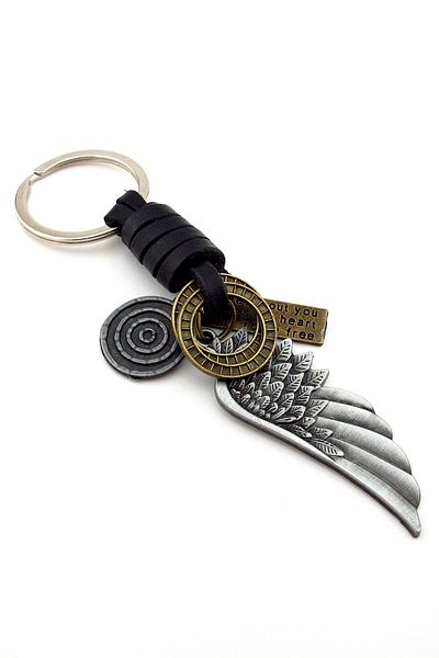 Solfera Angel Angel Wing - Real Leather Metal Keychain KC045