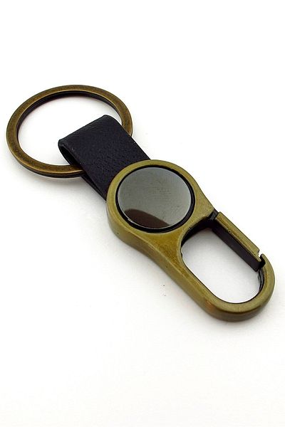 Solfera Black Leather Bronze Metal Hook Hanger Hook Metal Keychain KC049