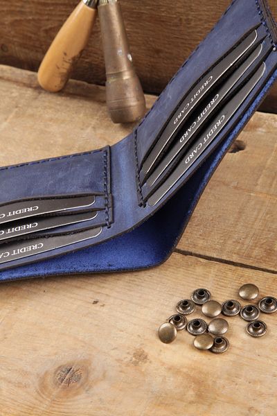 New Coast Leather 1900's Γνήσιο & Πραγματικό Δερμάτινο Χειροποίητο Μπλε Ανδρικό Πορτοφόλι