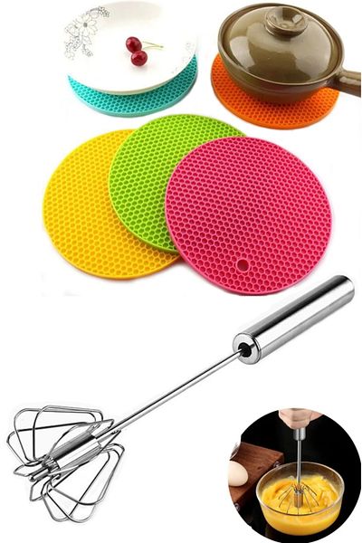 Hilamingo Home Silicone Lux Trivet, Kalburabastı Mold & Steel Push-Pull Automatic Beater