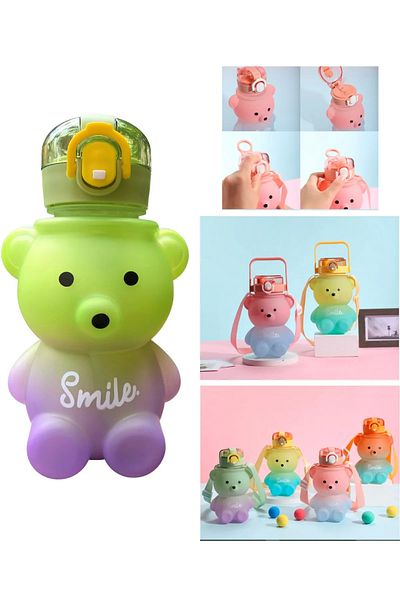 ADASHOP نسخة - زجاجة مياه موديل Smile Teddy Bear 800 0 مل، زجاجة مياه خالية من مادة BPA للأطفال في المدرسة