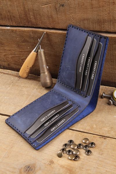 New Coast Leather 1900's Γνήσιο & Πραγματικό Δερμάτινο Χειροποίητο Μπλε Ανδρικό Πορτοφόλι