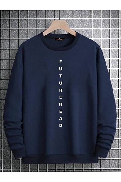 Buğraterzimoda Φούτερ με λαιμόκοψη Futurehead με λαιμόκοψη Navy Blue Oversize