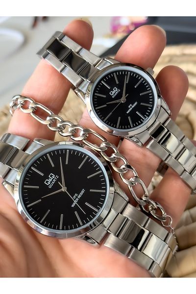 Q&Q Brand Steel Strap, Silver Color, Lover Wristwatches+Bracelet