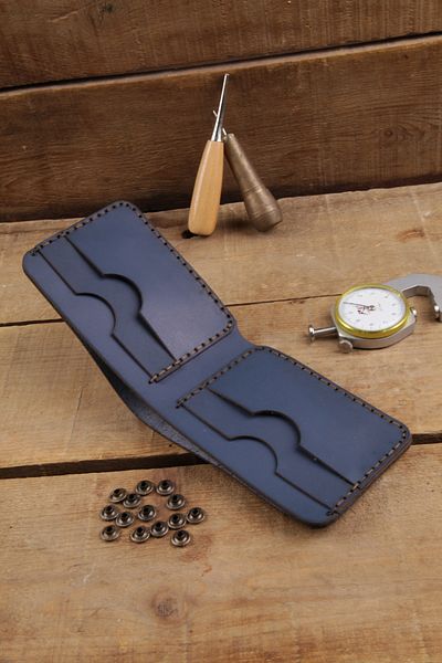 New Coast Leather 1900's Γνήσιο δέρμα Χειροποίητο Μινιμαλιστικό Μπλε Ανδρικό Πορτοφόλι
