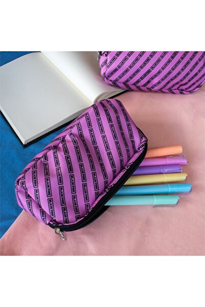 facnspt Черно-розово лого колаж Розов калъф за моливи