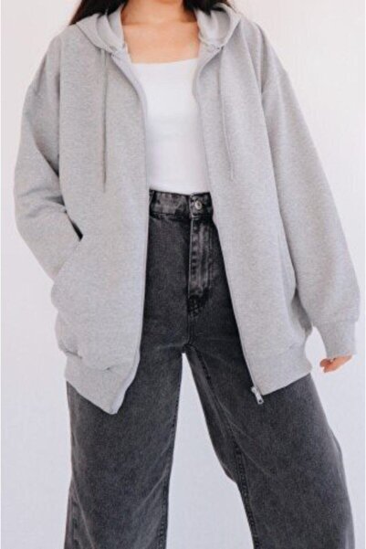 Trendimsin سترة رمادية بسحاب للجنسين