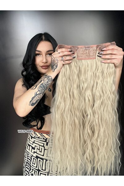 Suzan Peruk Afro Dalgalı Yarım Ay + 2 Yan Çıt Çıt - Kumral Beyaz Platin Röfleli