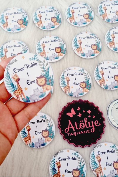 atolyetashane 25 Adet Safari Tasarım Bebek Hediyeliği ,buton Bebek Magnet Açacak