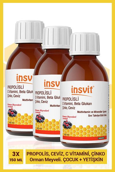 insvit Zinc WalnutMultivitaminandMineralSyrup with Vitamin C andBetaGlucan with Propolis - 150ml3-pack